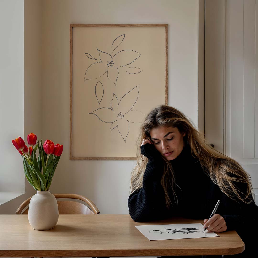 Elegante Bloemenlijntekening Poster-WallArtistic