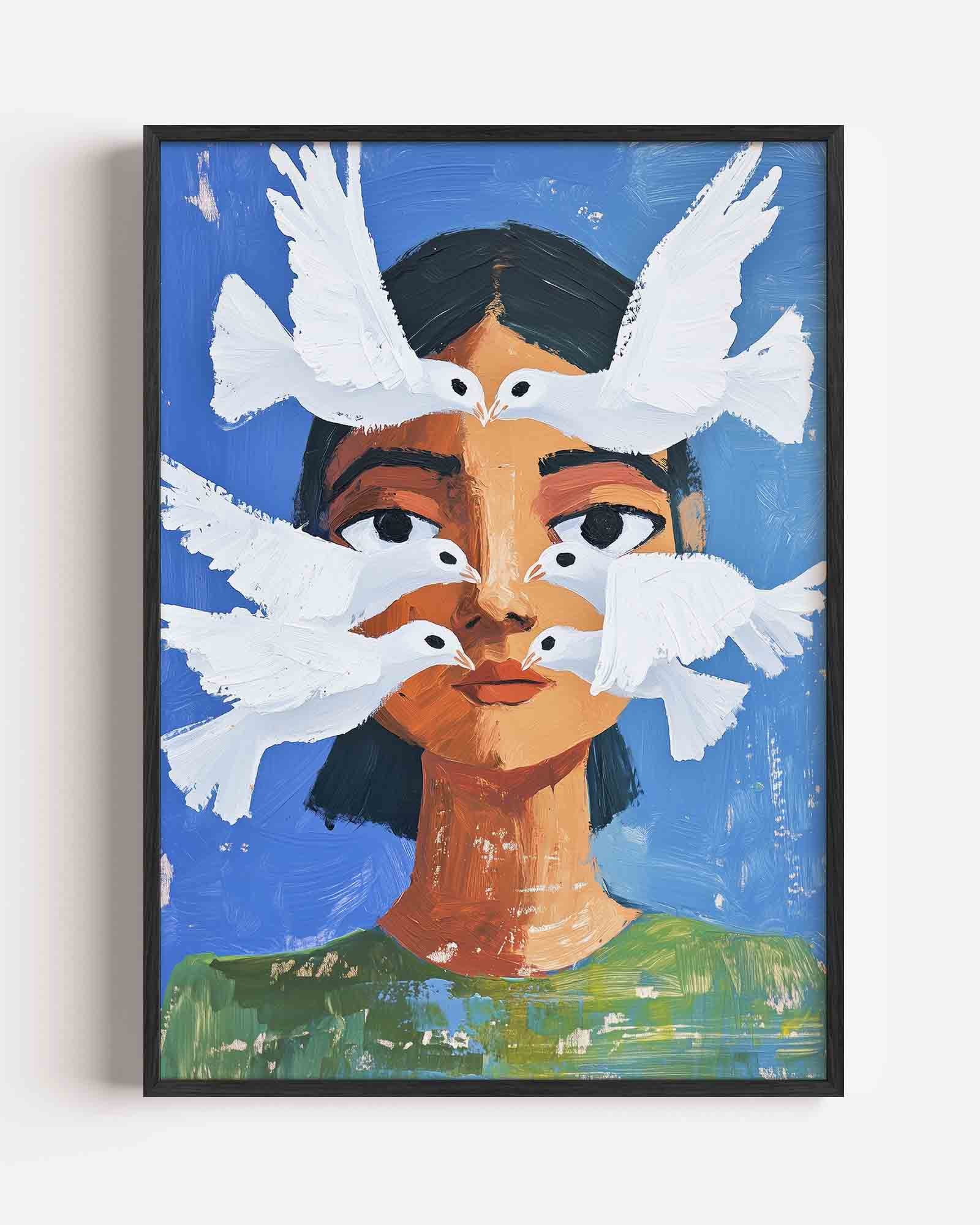 Vogel en gezicht Poster