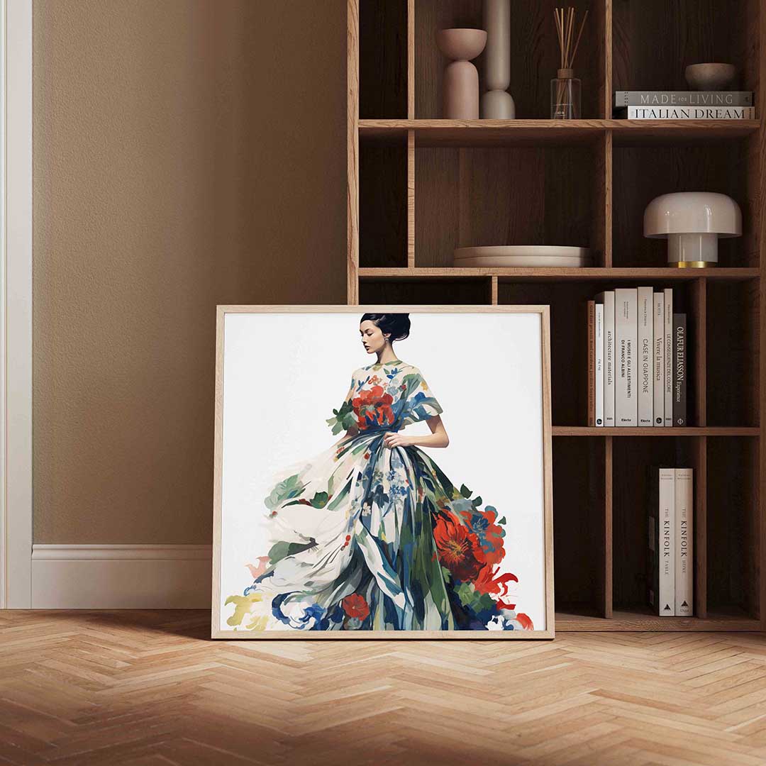 Vrouw met bloemenjurk Poster