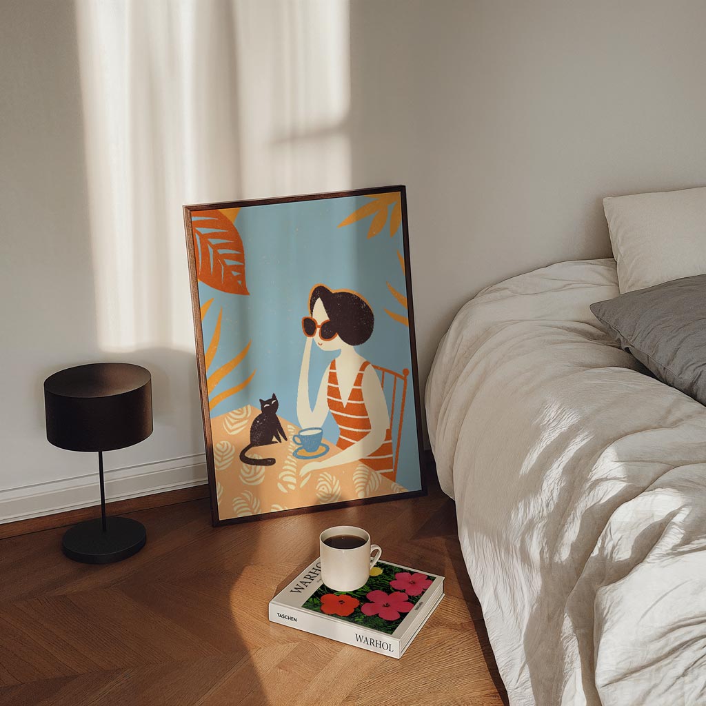 Vrouw met Kat en Koffie Poster-WallArtistic