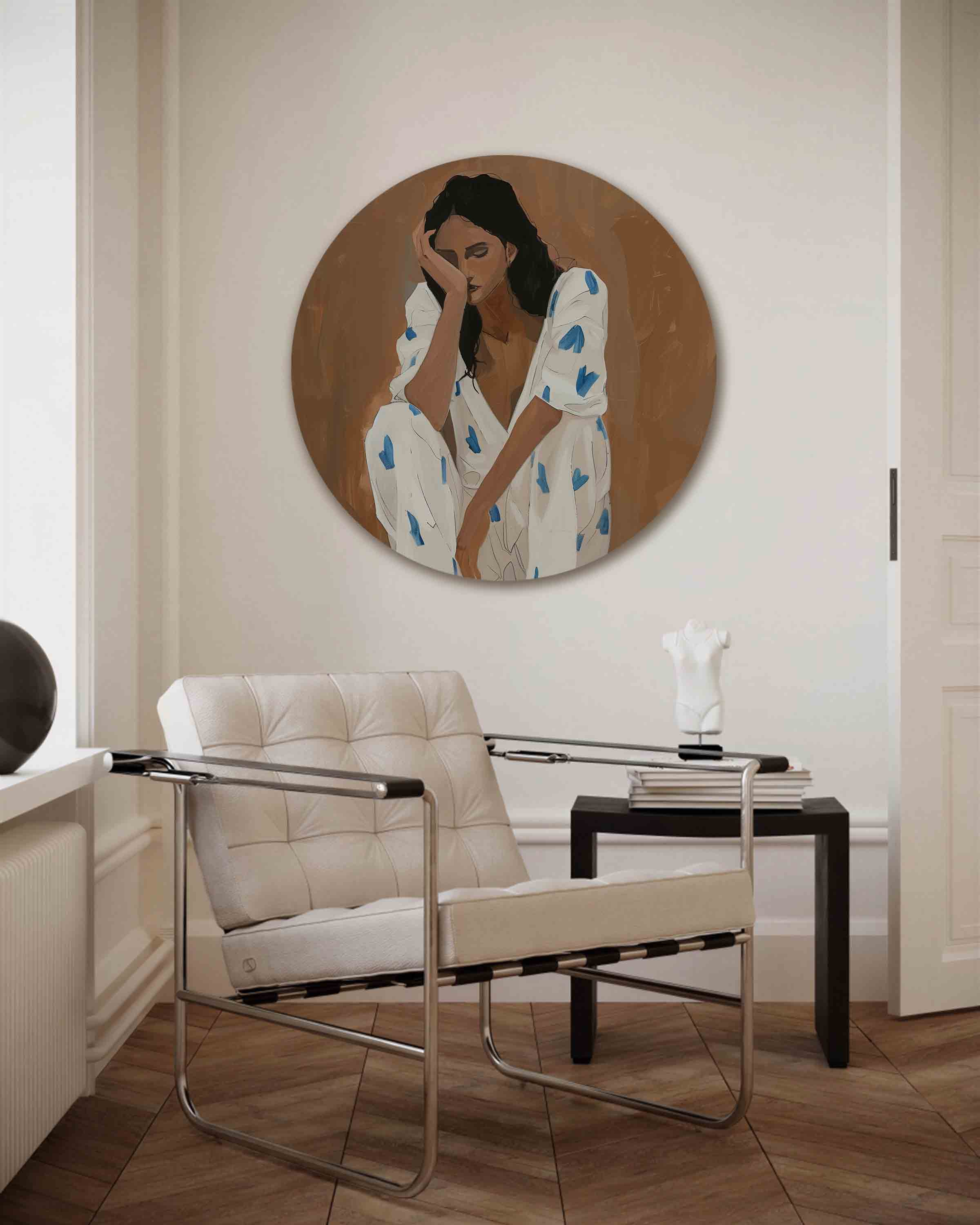 Vrouw in witte kleding Muurcirkel