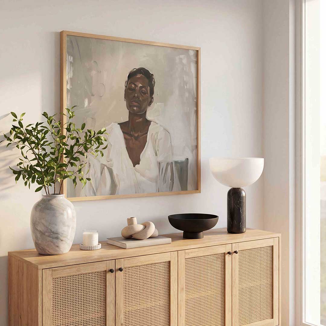 Vrouw in witte kleding Poster