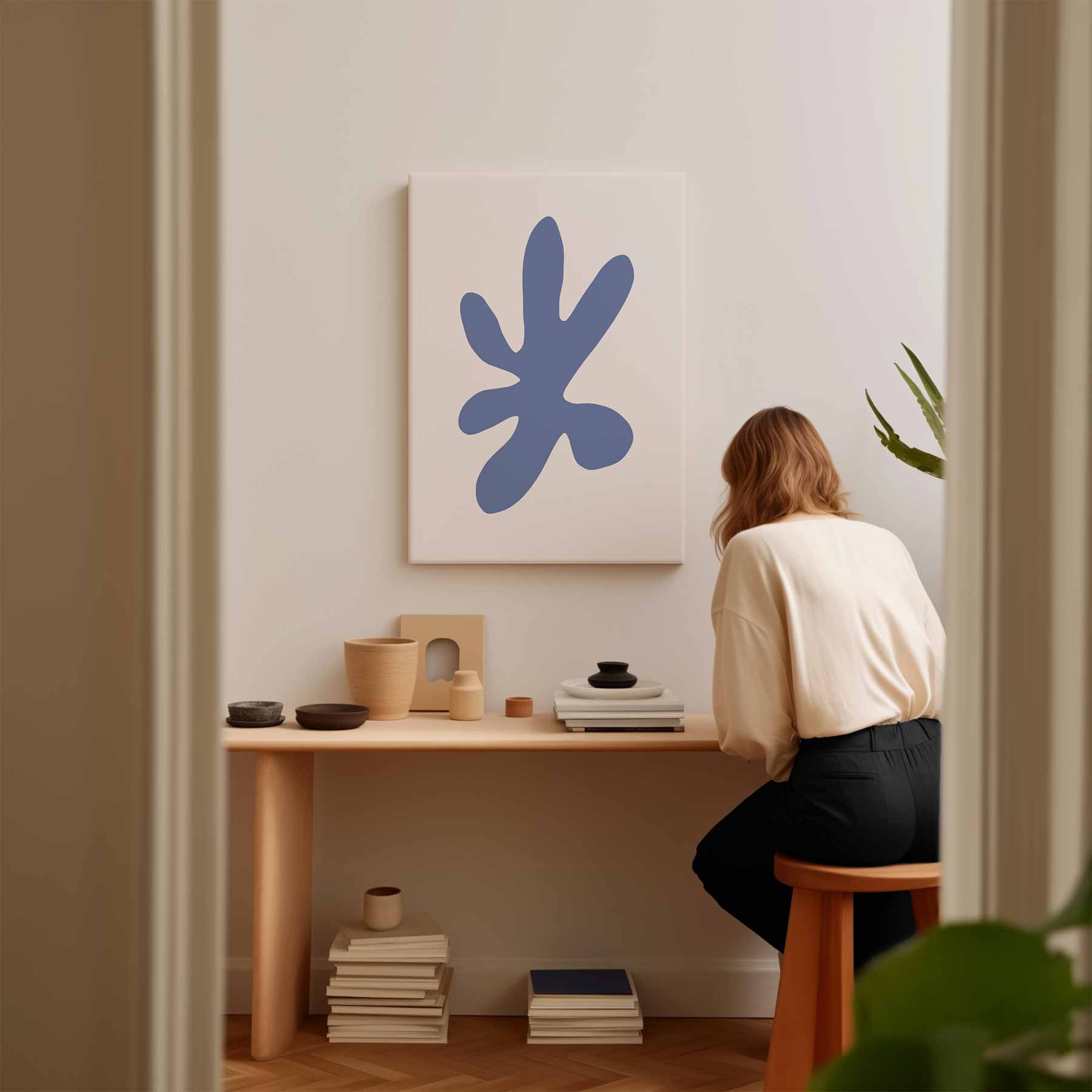 Modern Abstracte Bloem in Blauw Kunstwerk-canvas-dibond-plexiglas-wanddecoratie-WallArtistic