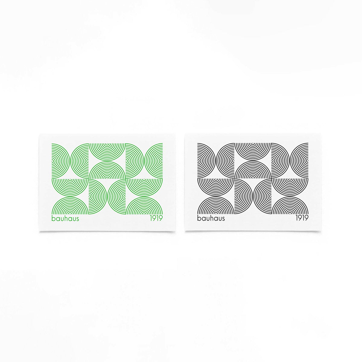Twee landscape posters met groene zwarte halve cirkels als vrijstaande productfoto