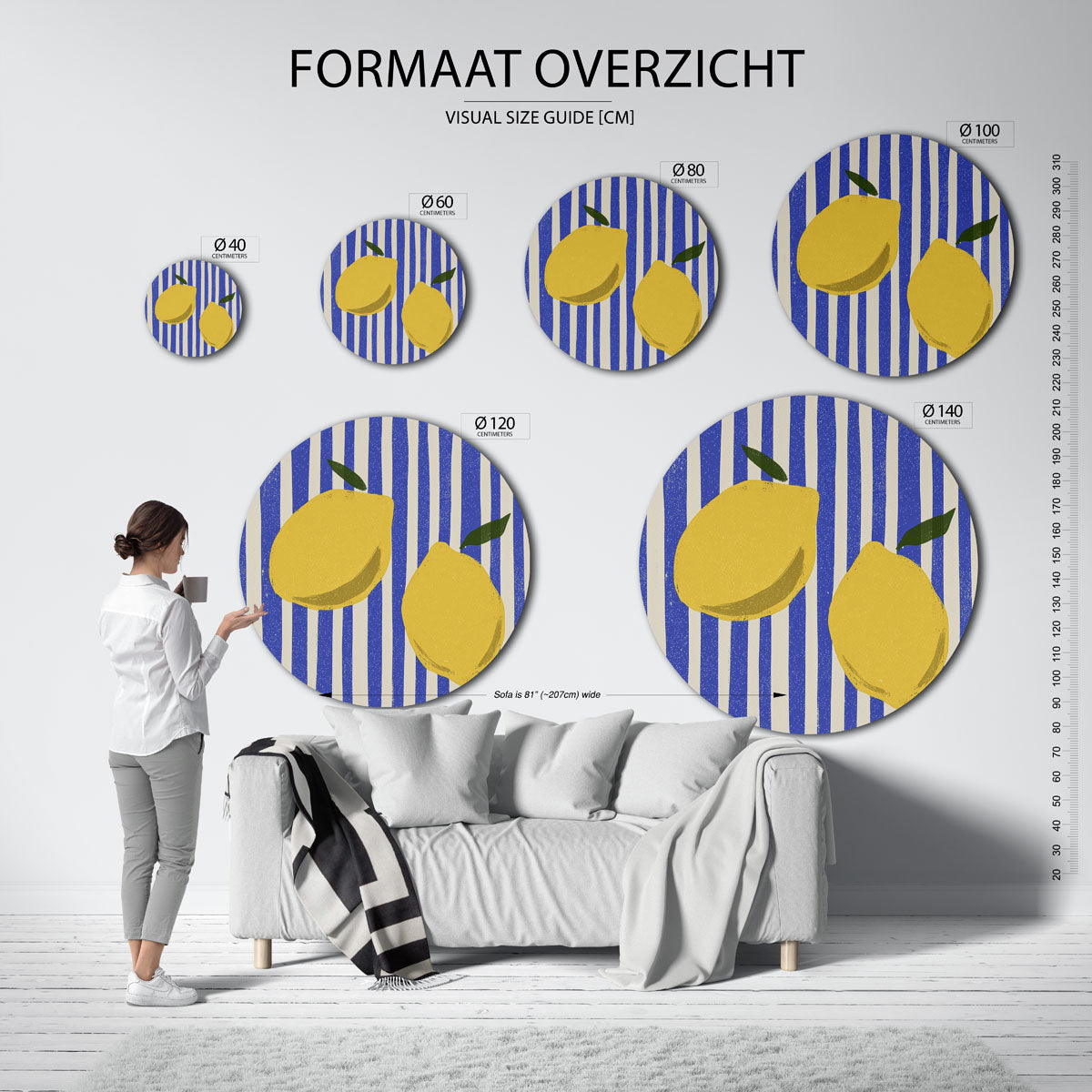 Citroenen op gestreepte achtergrond Muurcirkel