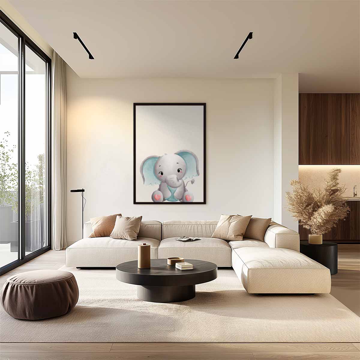 Schattige Baby Olifant Illustratie Kunstwerk-canvas-dibond-plexiglas-wanddecoratie-WallArtistic