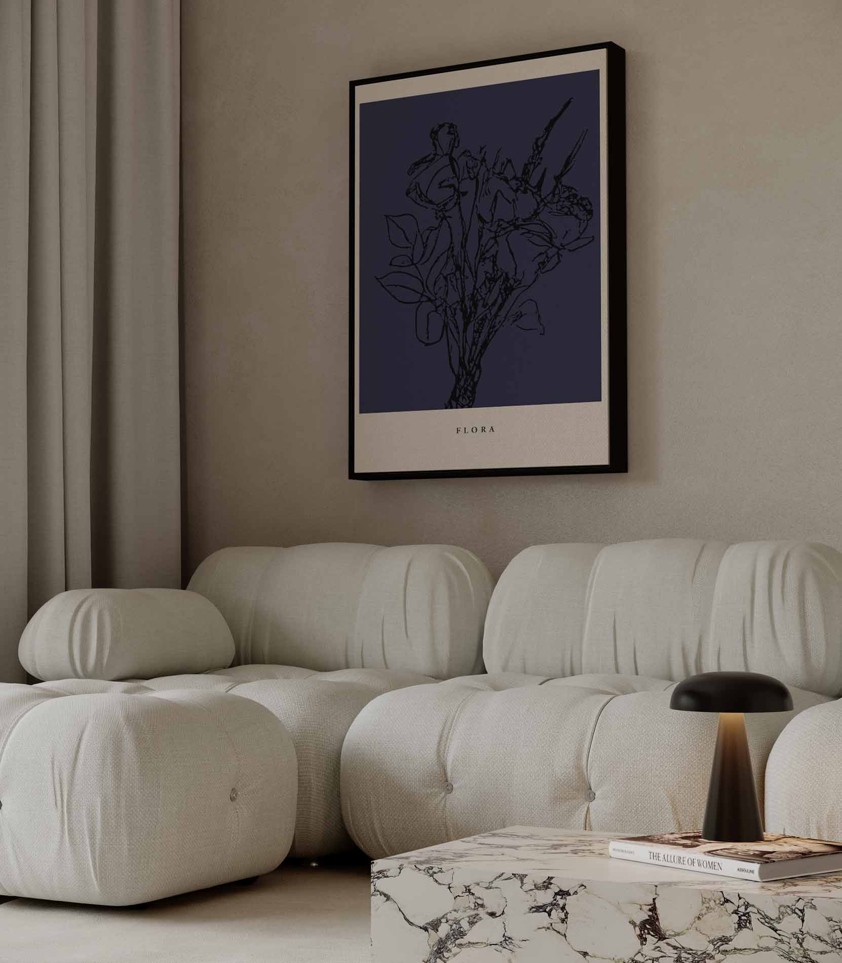 Flora in Donkerblauw Kunstwerk-canvas-dibond-plexiglas-wanddecoratie-WallArtistic