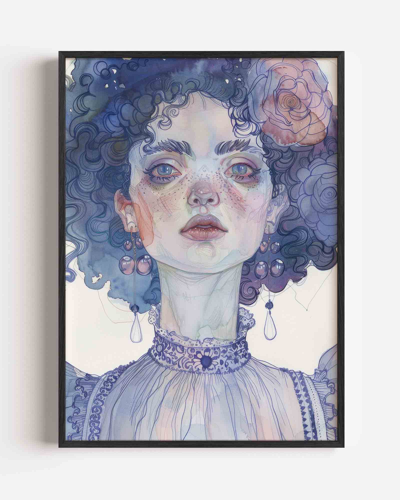 Vrouwelijk portret met bloemen Poster