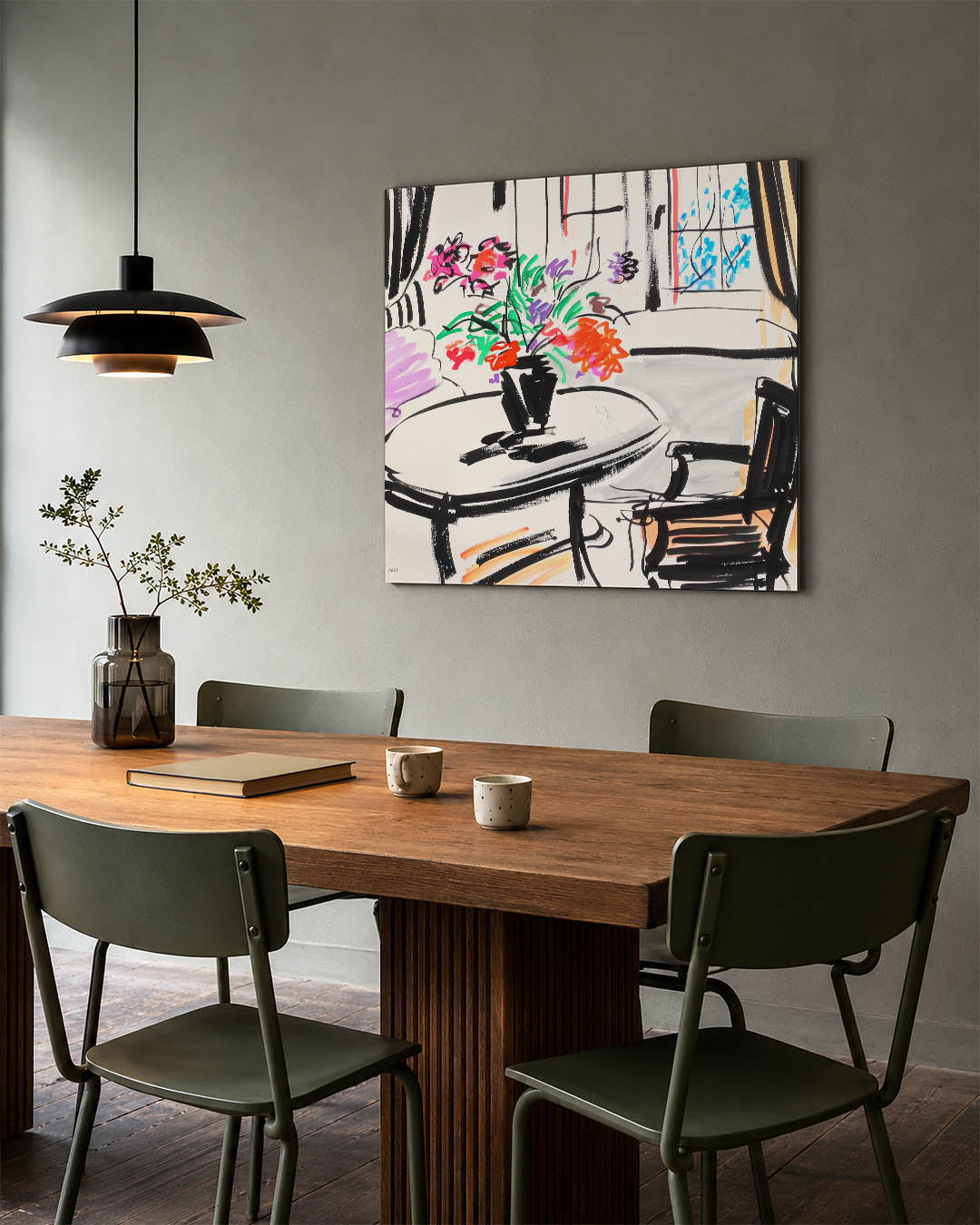Kleurrijke interieurtekening Kunstwerk