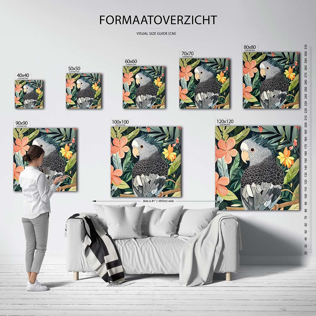 Vrolijke vogel en bloemen Kunstwerk