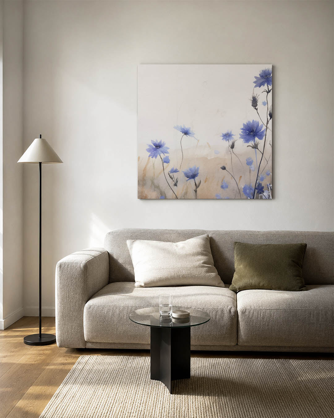 Bloemen in blauwtinten Kunstwerk