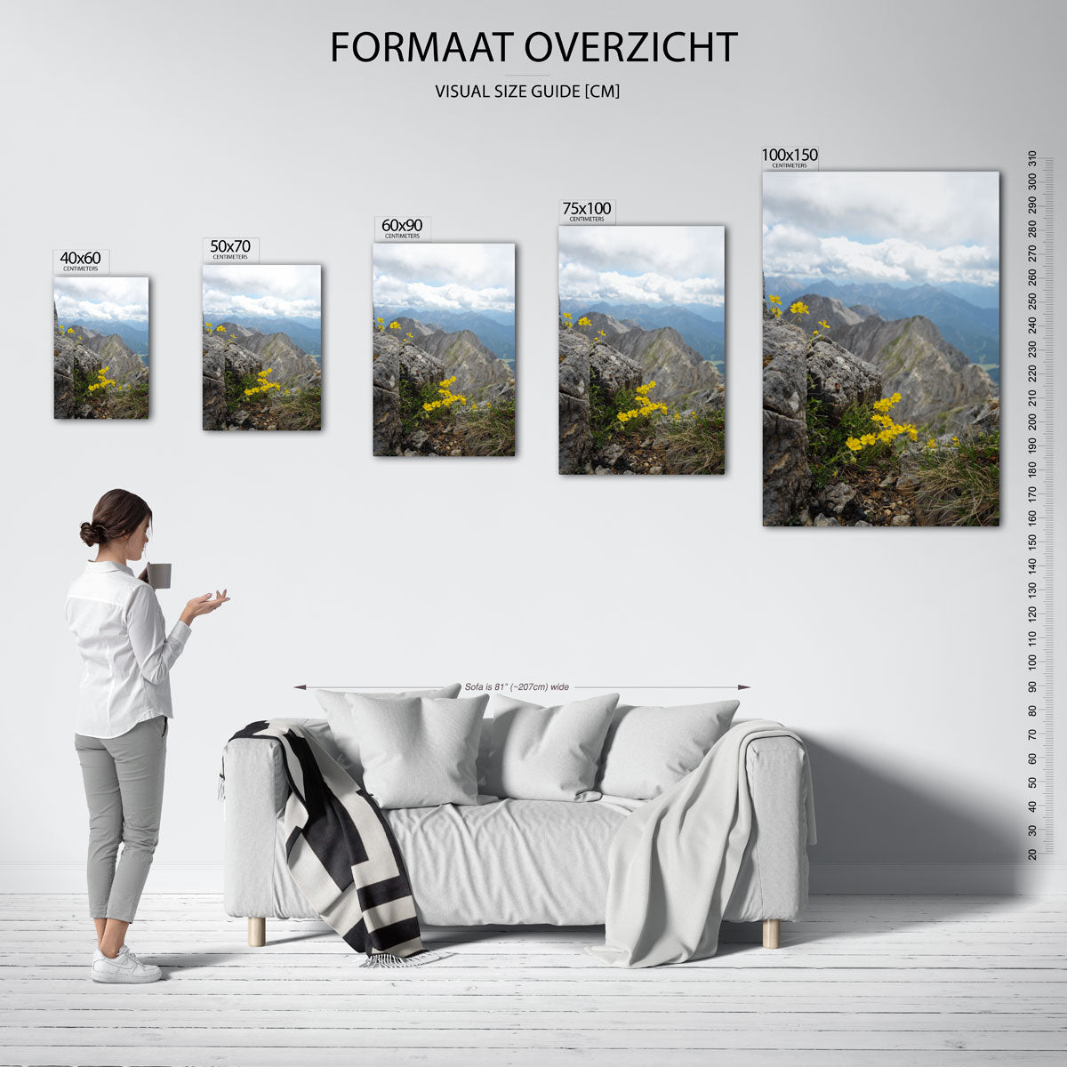 Berglandschap met bloemen Kunstwerk