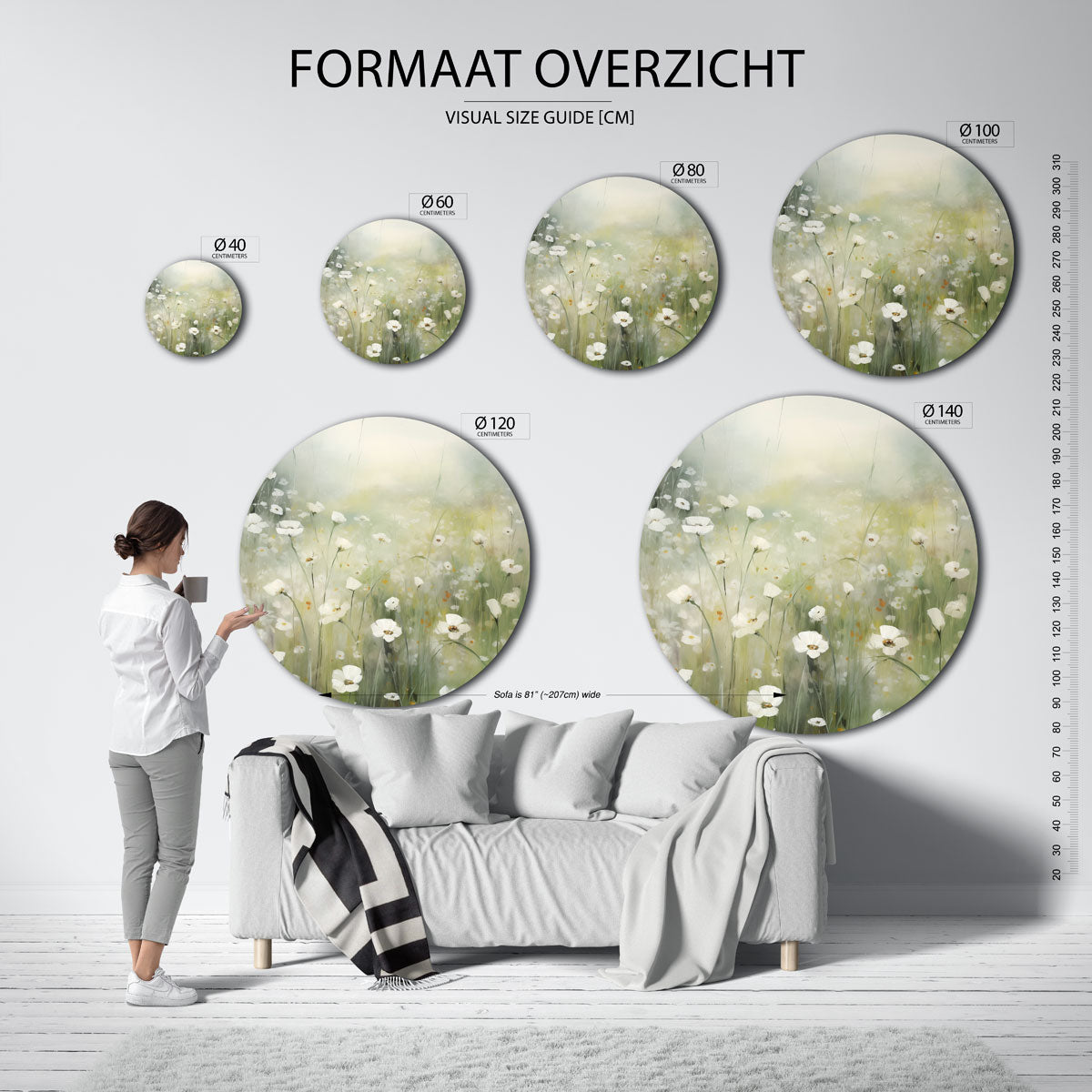 Witte bloemen Muurcirkel