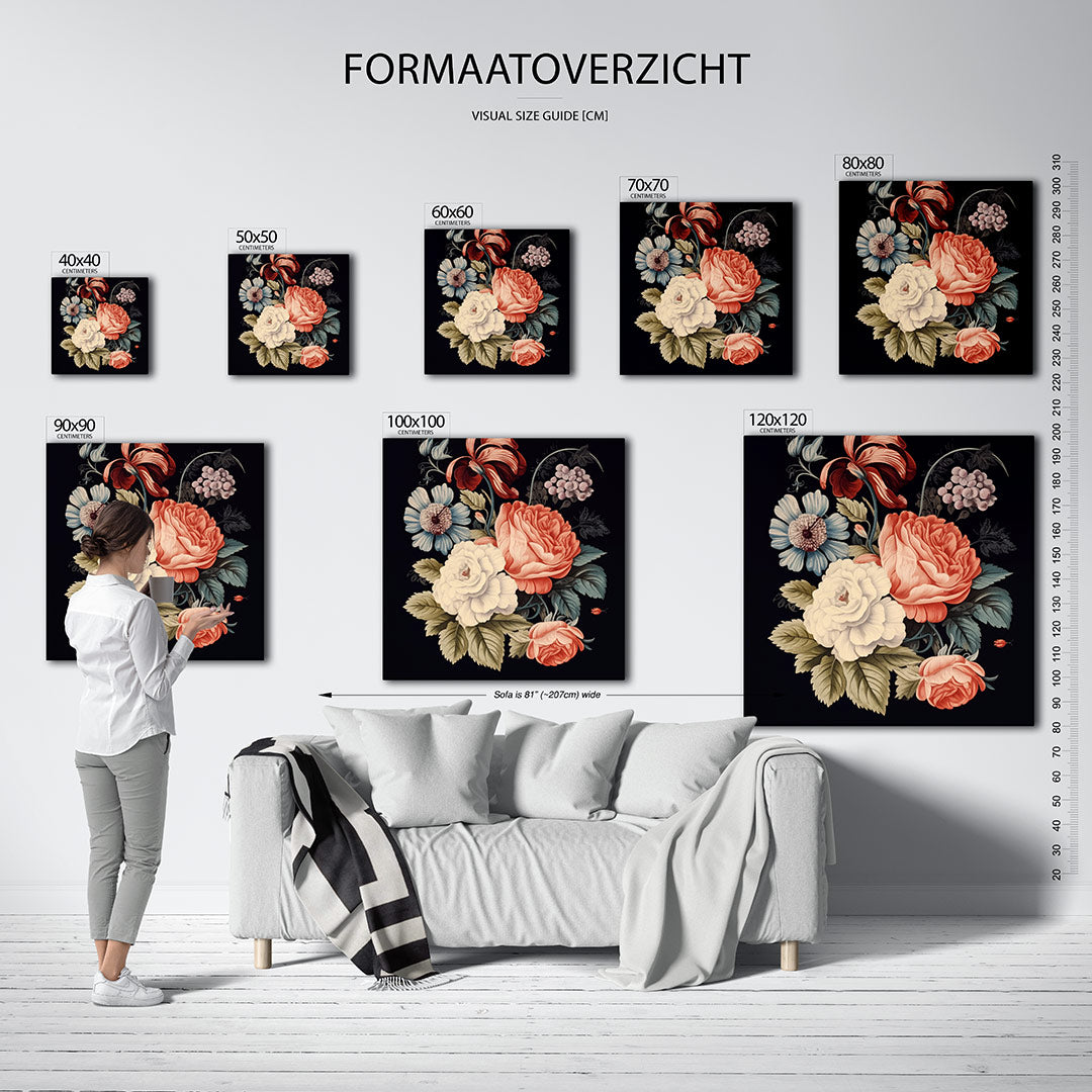 Bloemenpracht op zwart Kunstwerk