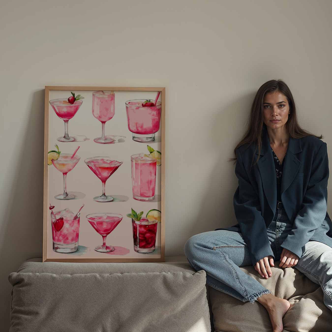 Roze Cocktail Kunstposter-WallArtistic