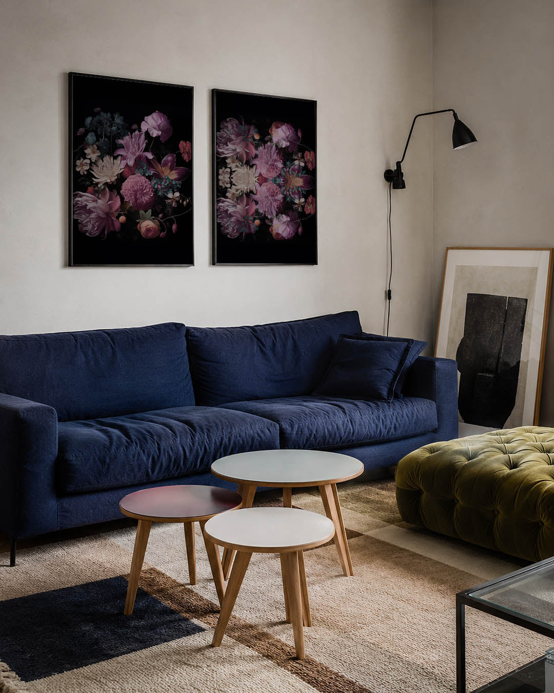 Bloemenpracht op zwart Posterset