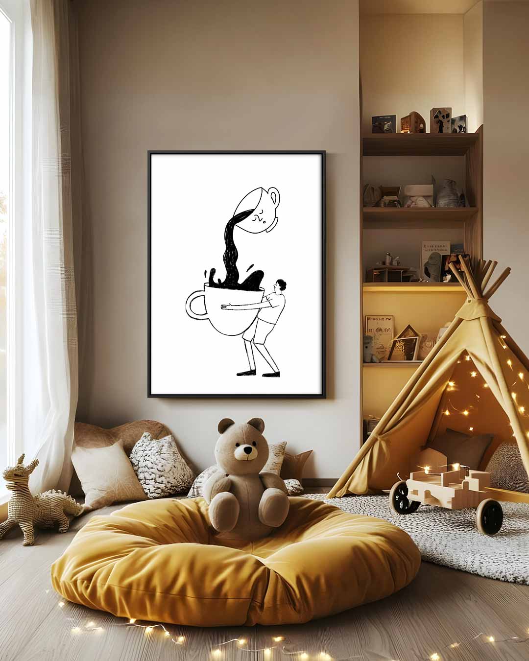 Reusachtige Koffiekop Fantasie Kunstwerk-canvas-dibond-plexiglas-wanddecoratie-WallArtistic