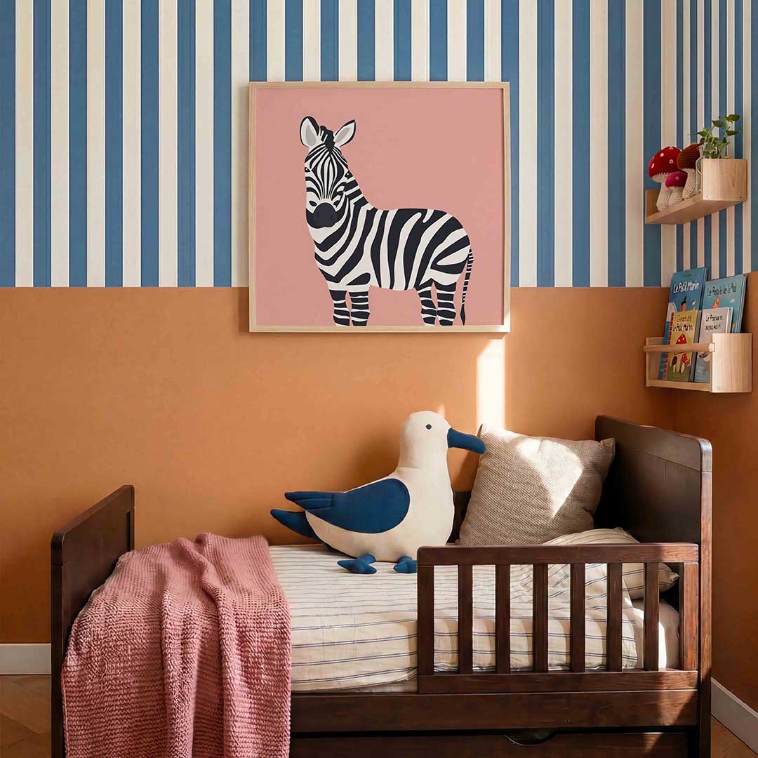 Zebra op roze achtergrond Poster