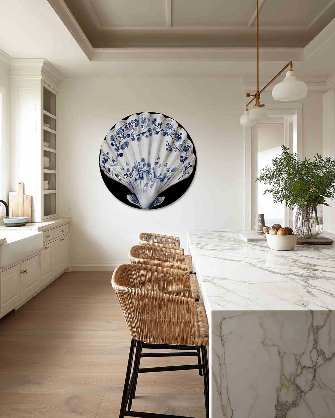 Schelp met blauwe takken Muurcirkel