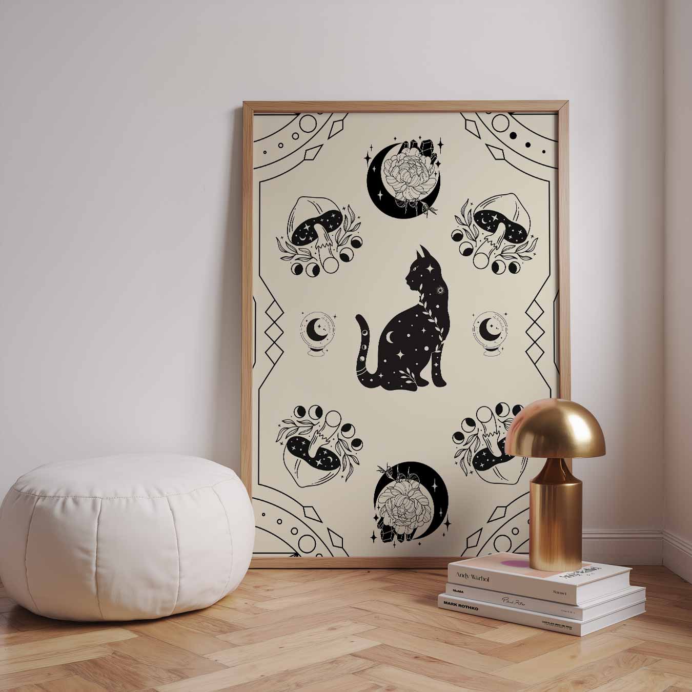 Mystieke Kat & Paddenstoelen Poster-WallArtistic