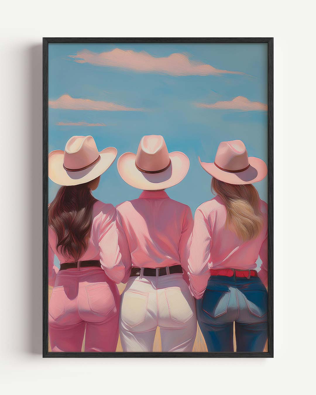 Drie Cowgirls Onder Blauwe Hemel Poster-WallArtistic