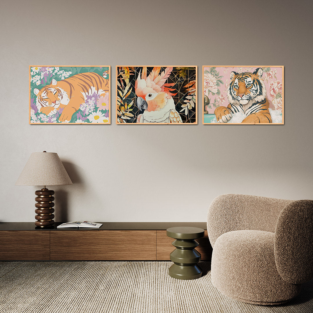 Tijger in bloemen Posterset