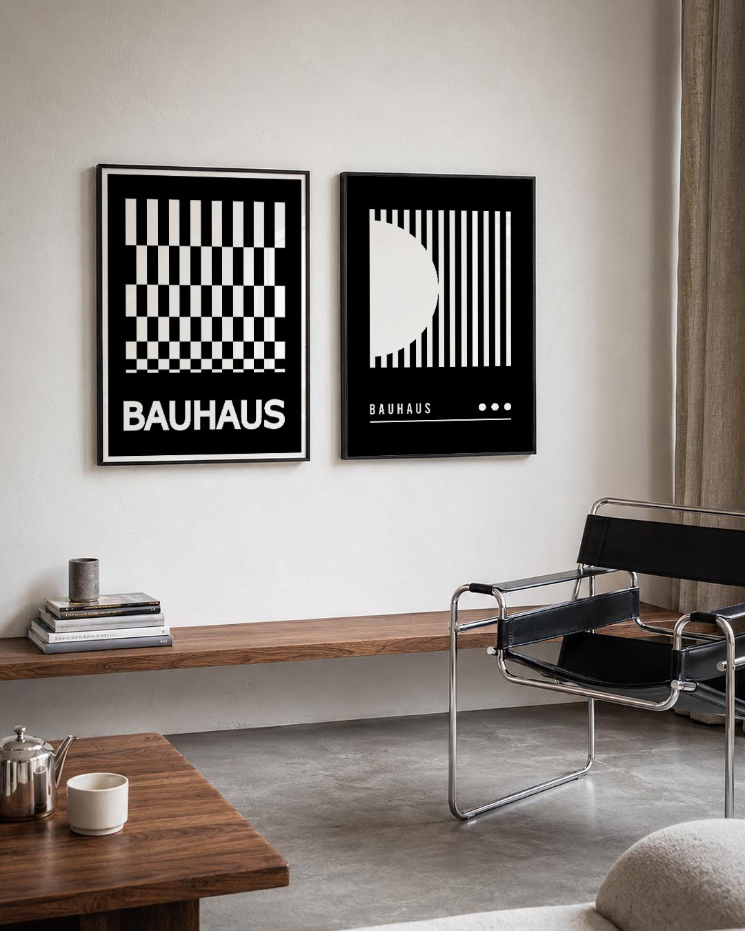 Zwart wit ruitpatroon Posterset