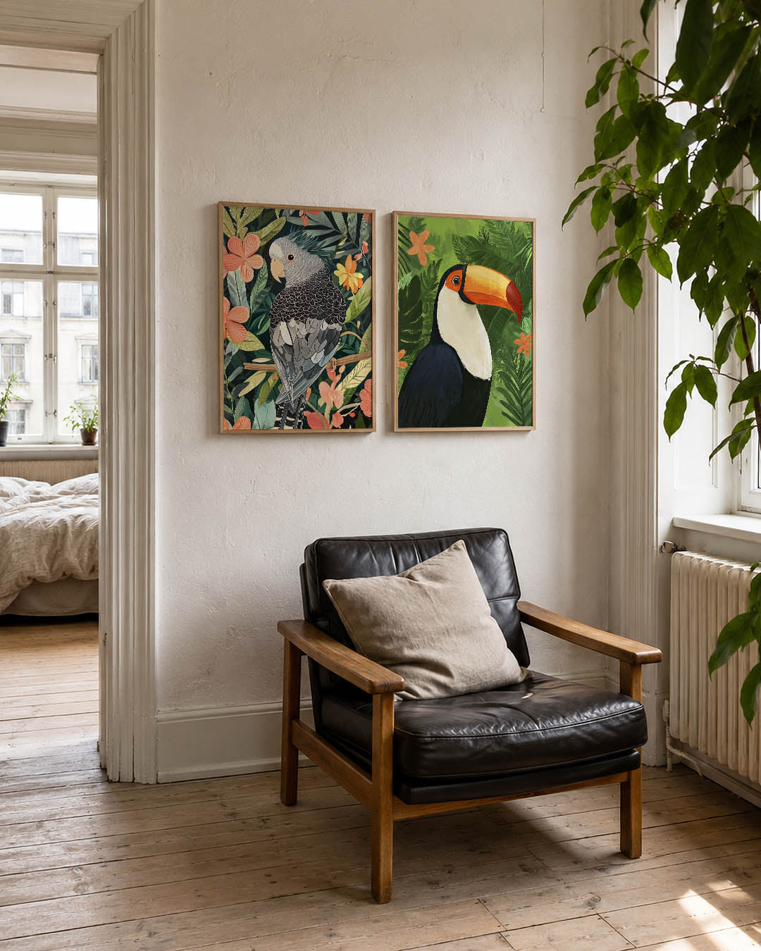 Vogel en bloemen Posterset