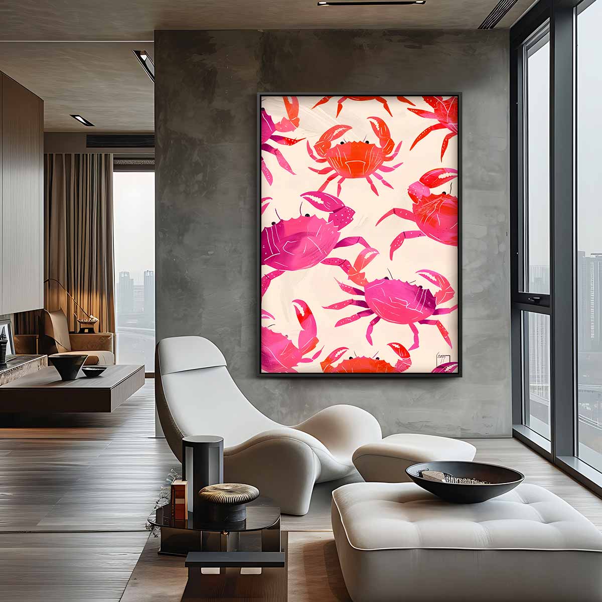 Vrolijke Krabben Illustratie Kunstwerk-canvas-dibond-plexiglas-wanddecoratie-WallArtistic