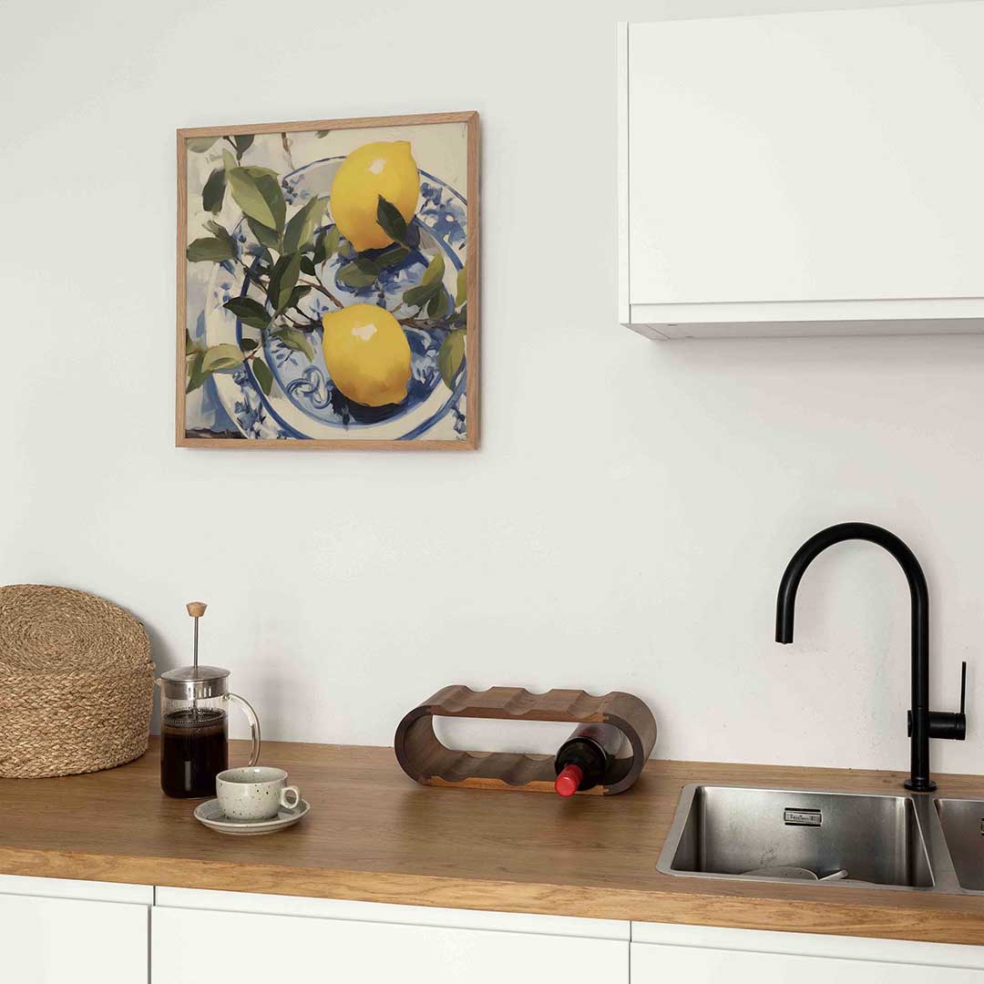 Citroenen op blauw wit bord Poster