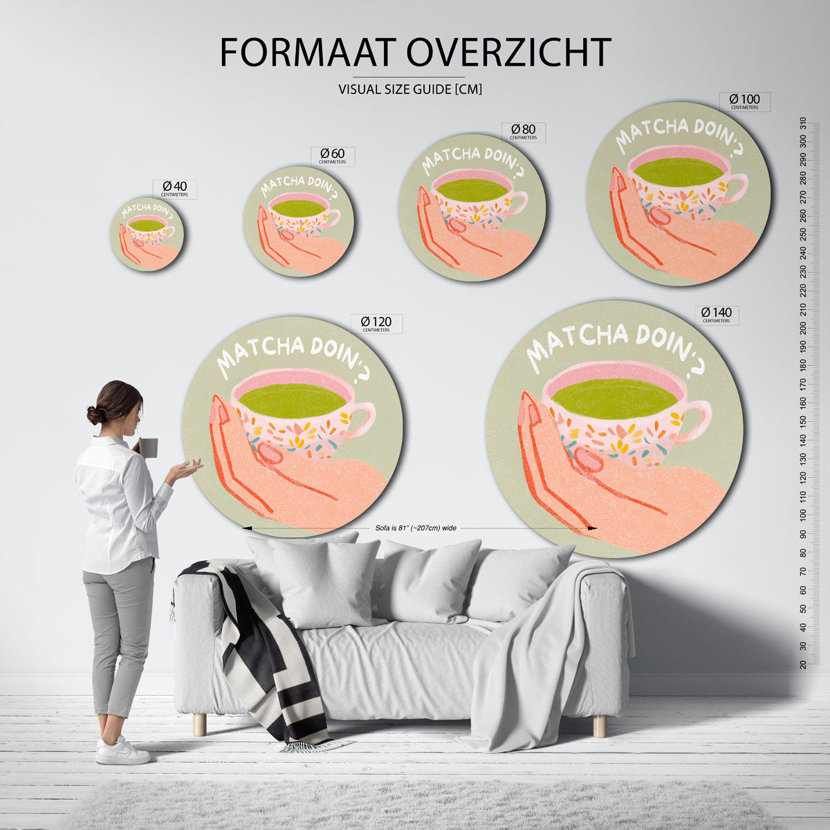 Matcha theekopje Muurcirkel
