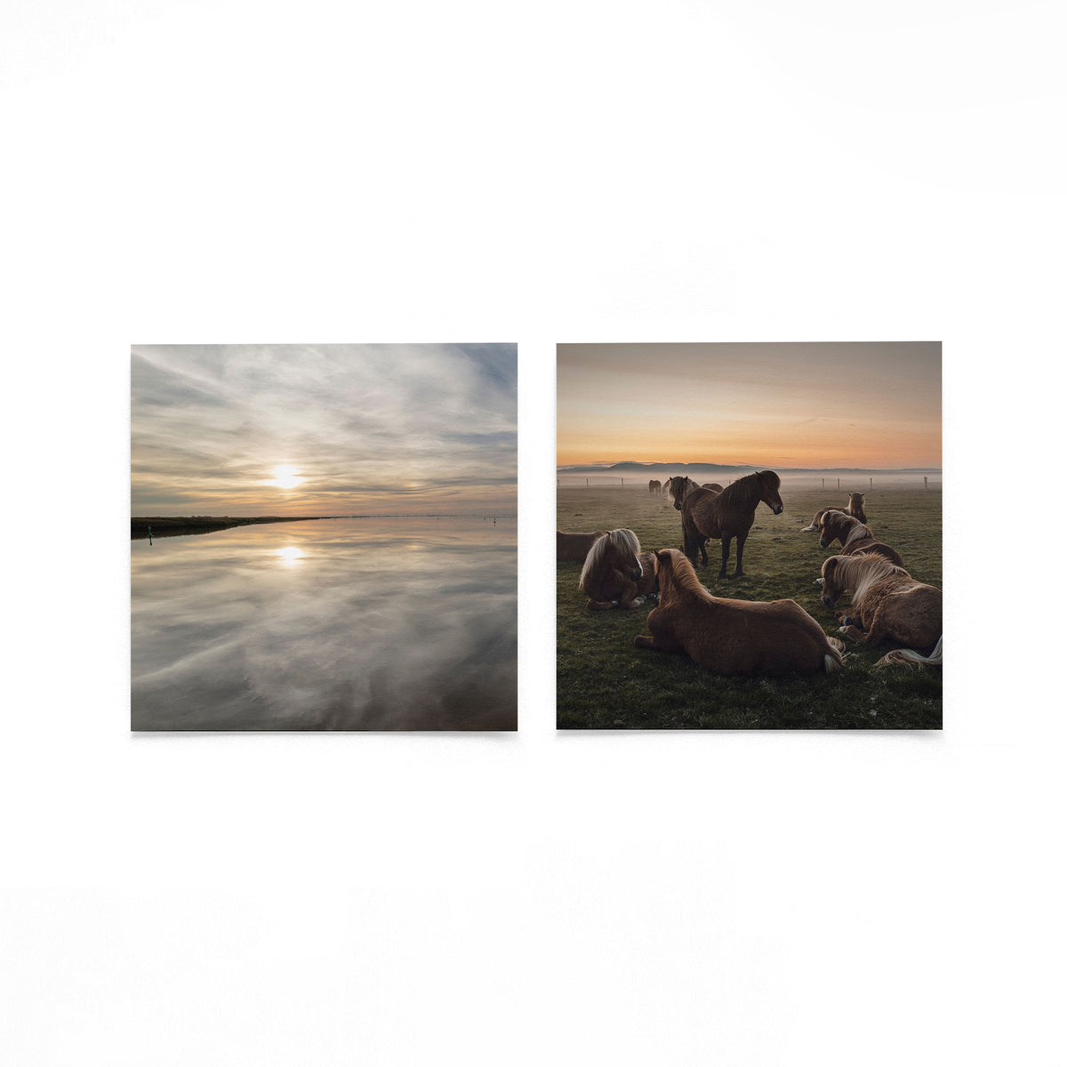 Productfoto van twee vierkante posters met stilte bij zonsopkomst – Gerald Emming