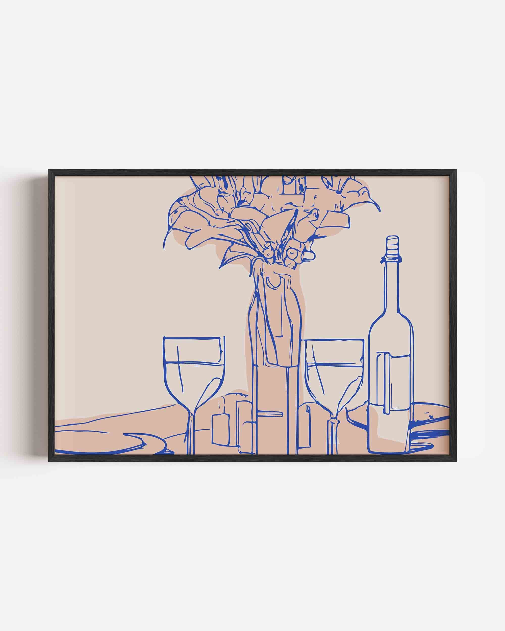 Stilleven met bloemen en glazen Poster