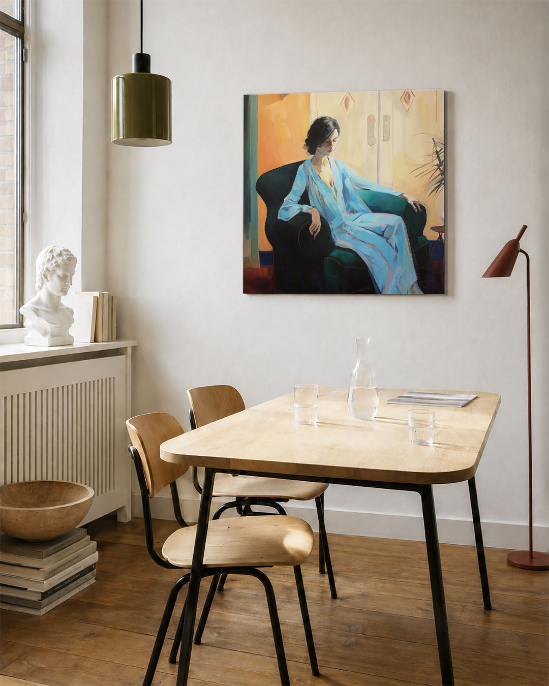 Vrouw in blauwe kamer Kunstwerk