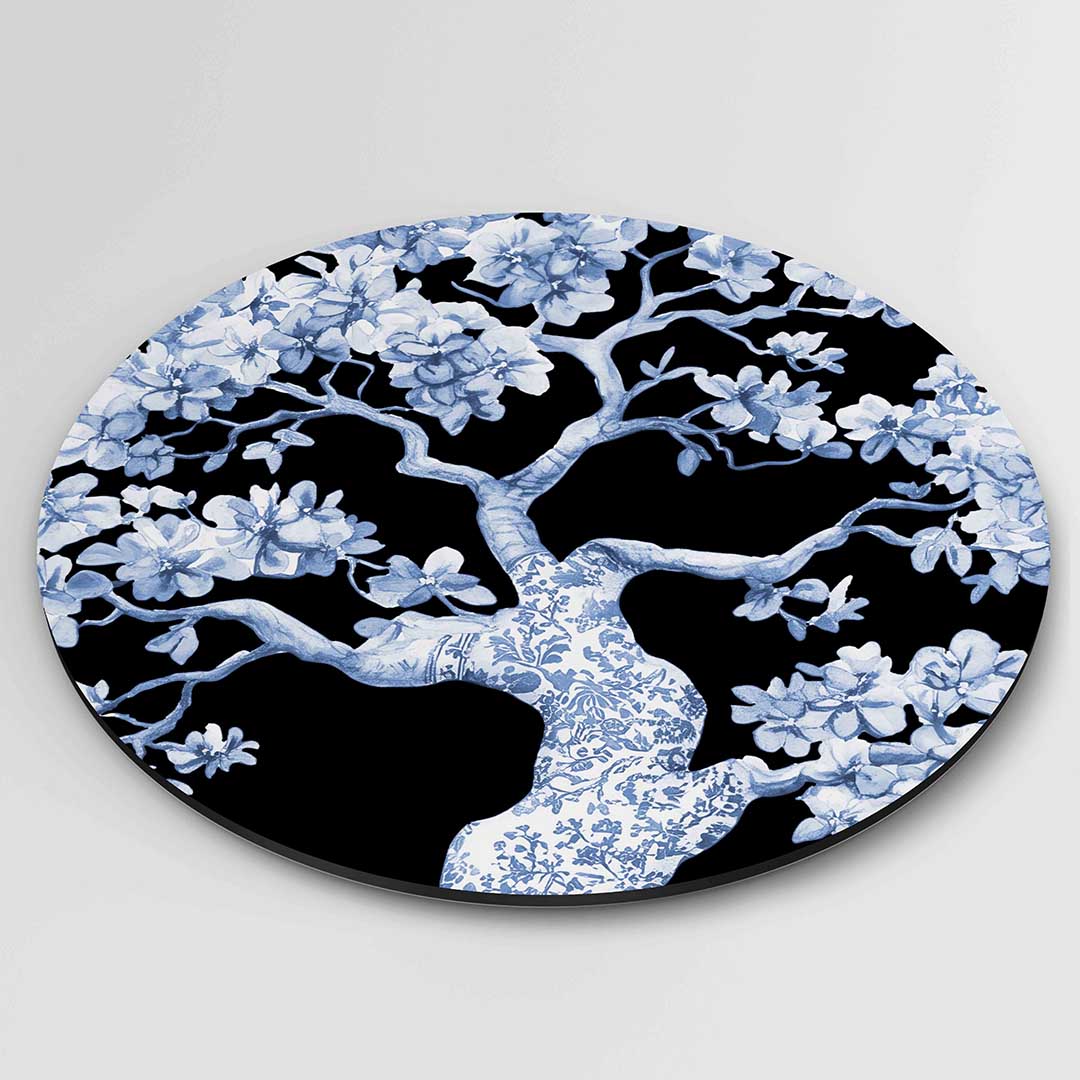 Blauwe boom met bloemen Muurcirkel