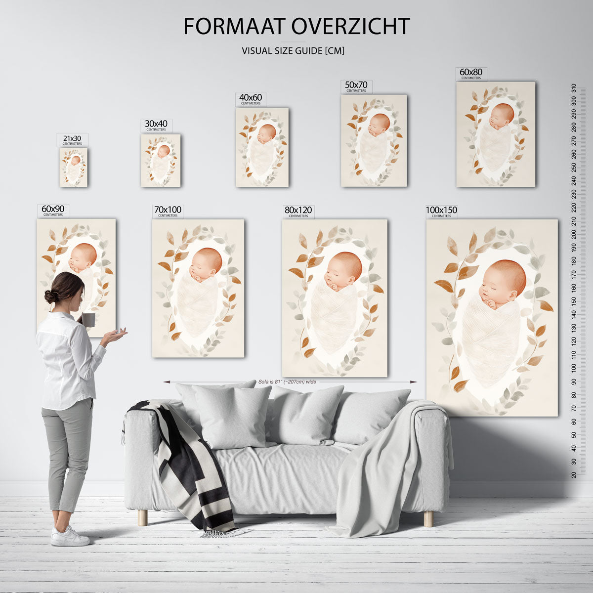 Slapende baby met bladeren Poster
