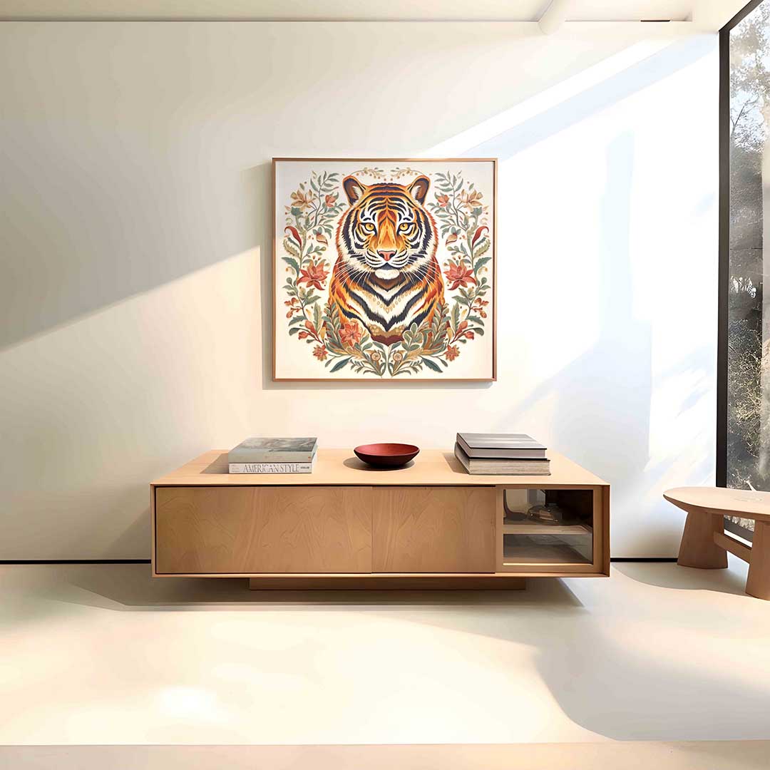 Tijger met bloemen Poster