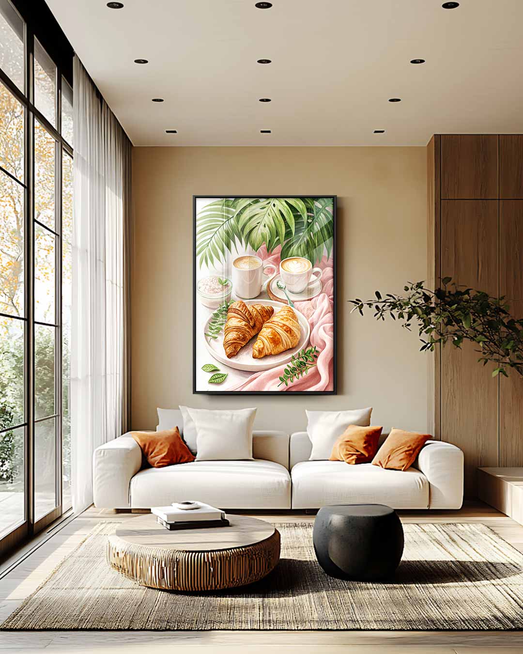 Croissants en Koffie Genot Kunstwerk-canvas-dibond-plexiglas-wanddecoratie-WallArtistic