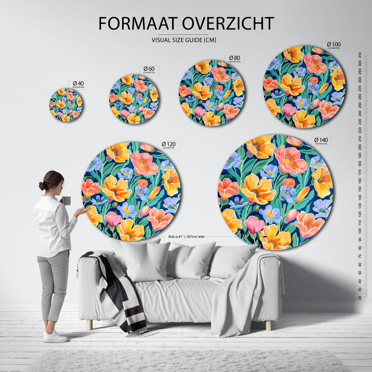 Bloemen en bladeren Muurcirkel