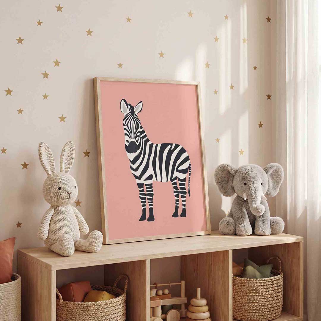 Zebra op roze achtergrond Poster
