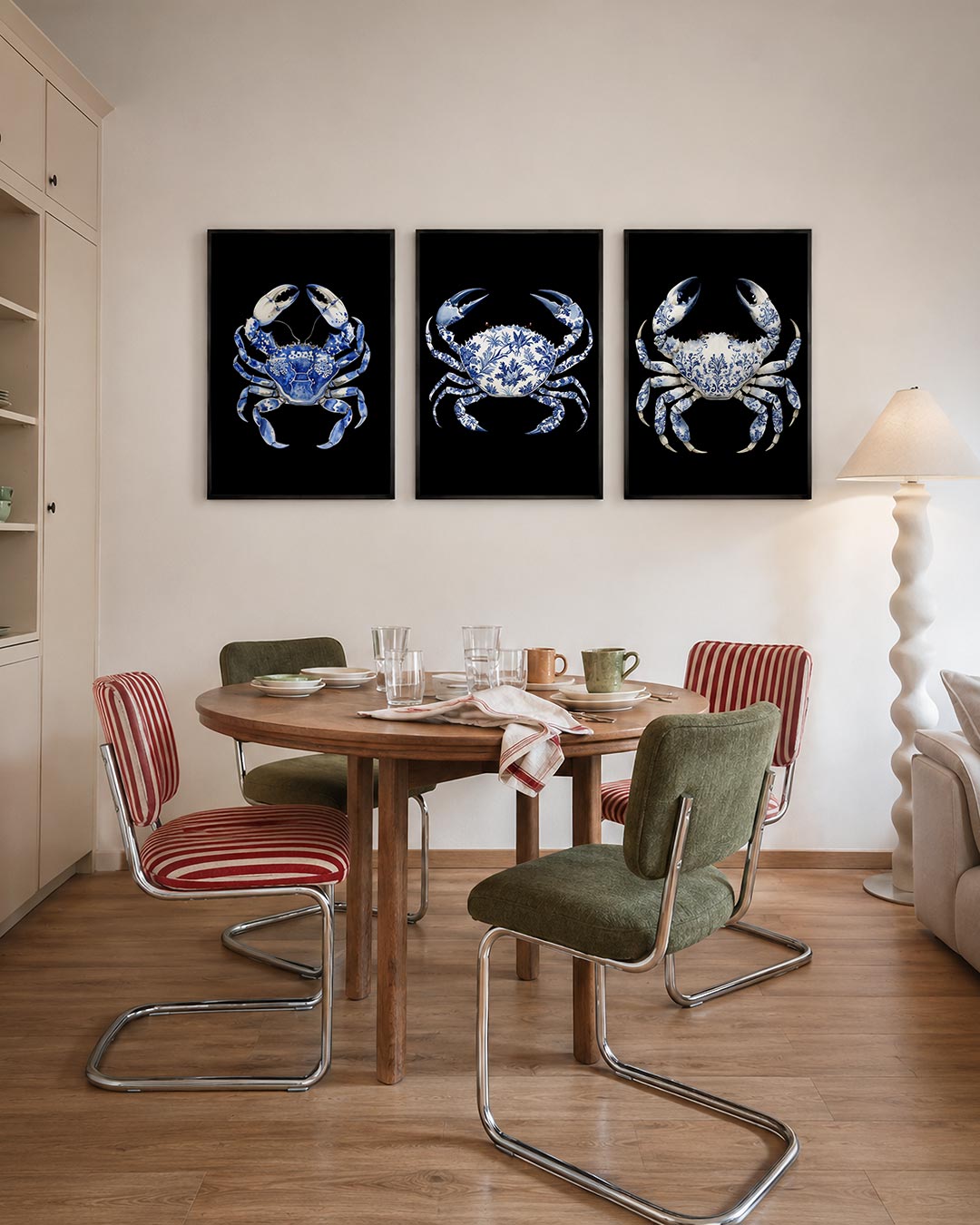 Blauw krabpatroon Posterset