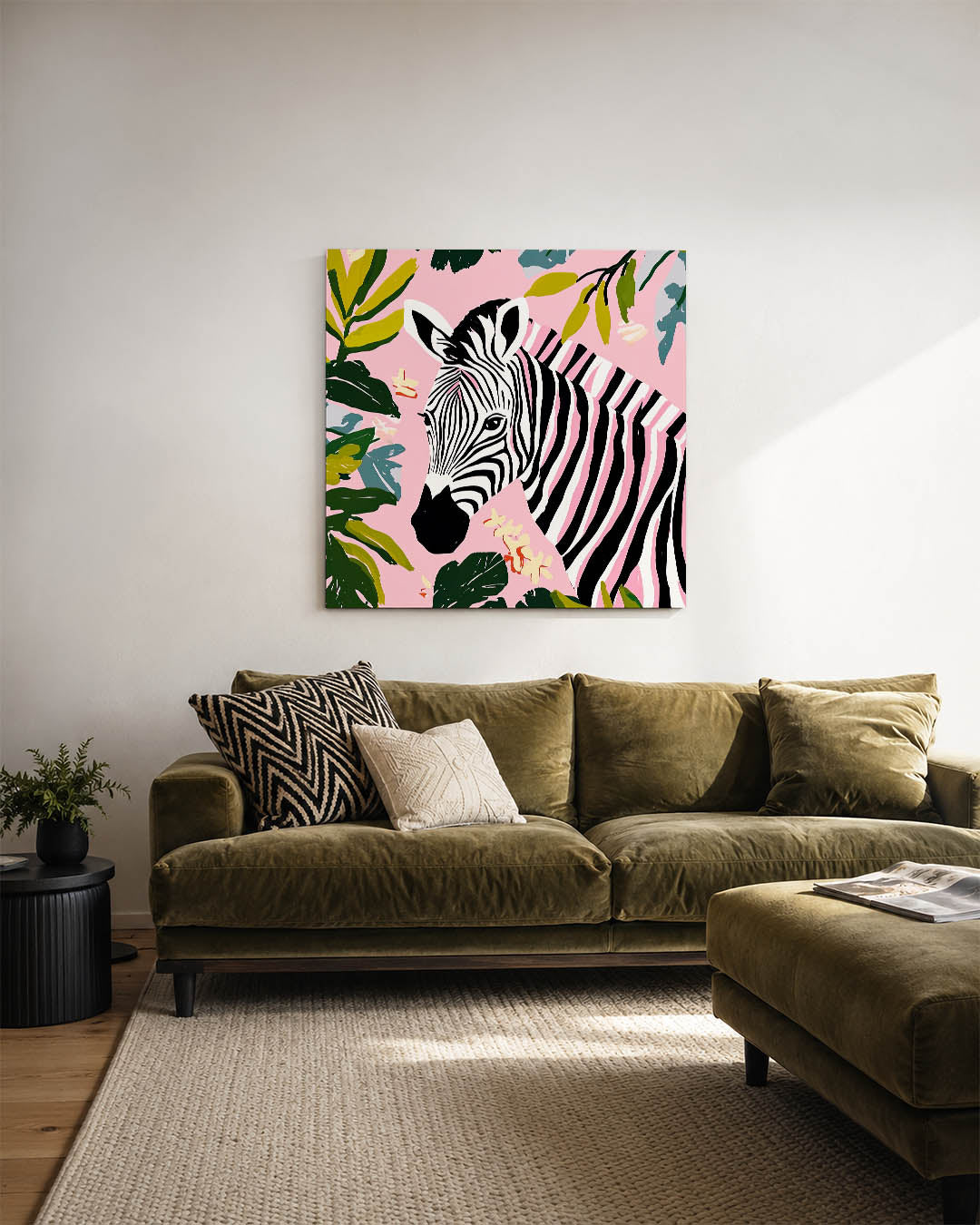 Zebra en bladeren Kunstwerk