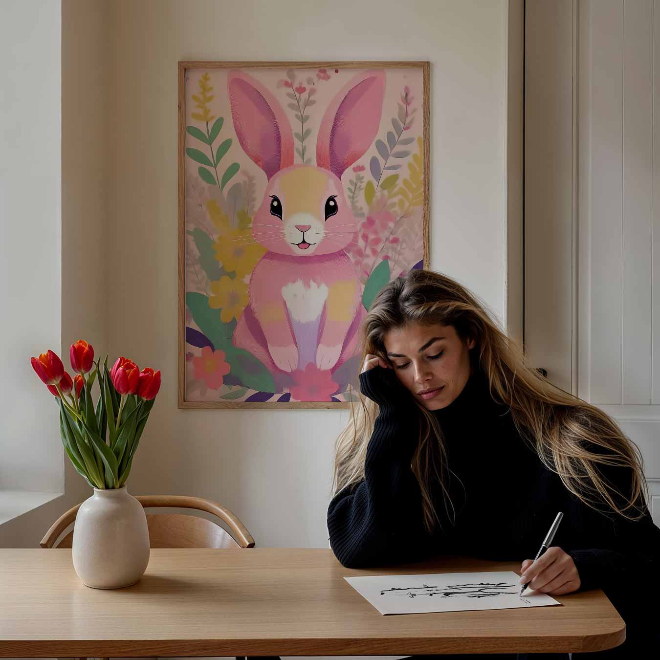 Vrolijke Bloemenkonijn Poster-WallArtistic
