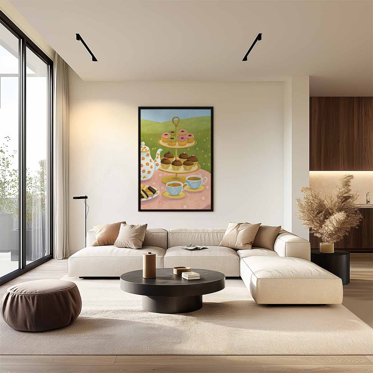 Sfeervolle Theemiddag Illustratie Kunstwerk-canvas-dibond-plexiglas-wanddecoratie-WallArtistic