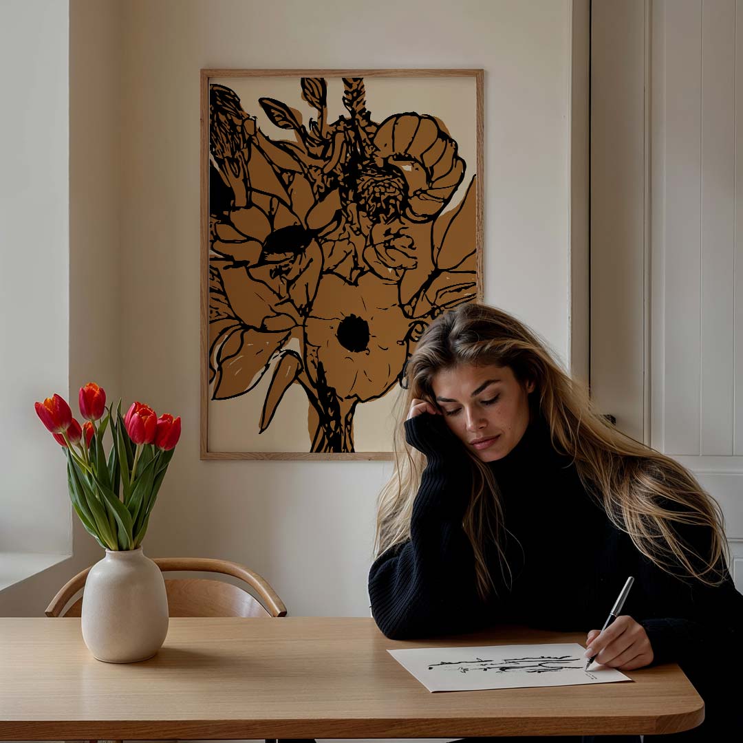 Bloemen in Bruin Poster-WallArtistic