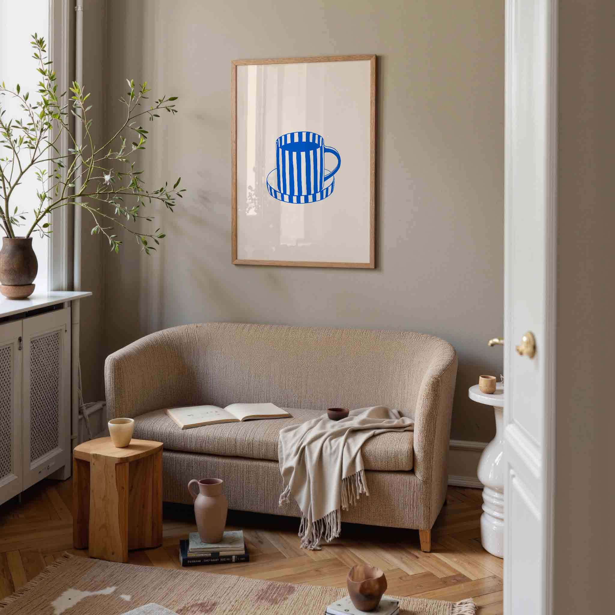 Gestreepte kop en schotel Poster