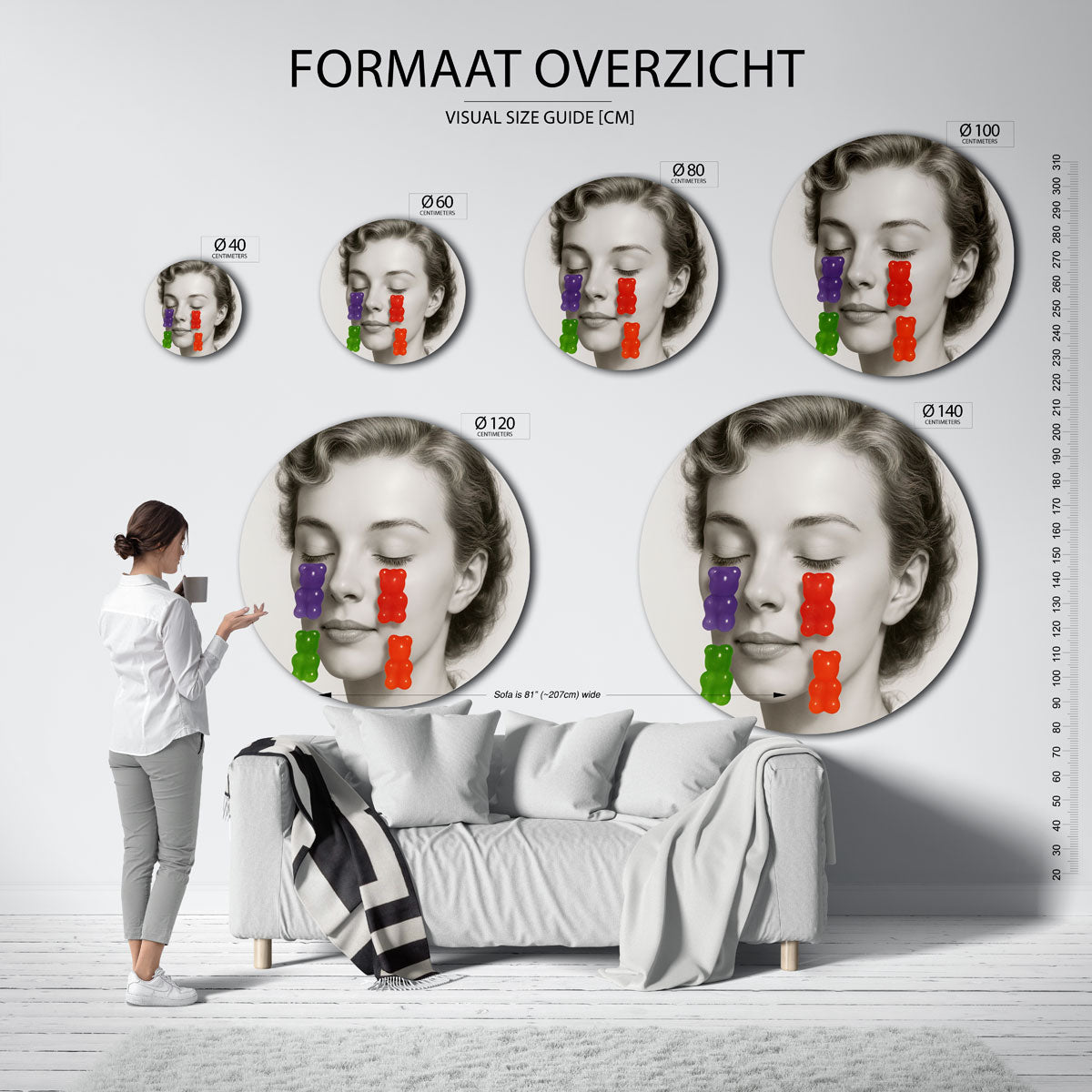 Portret met kleurrijke beren Muurcirkel