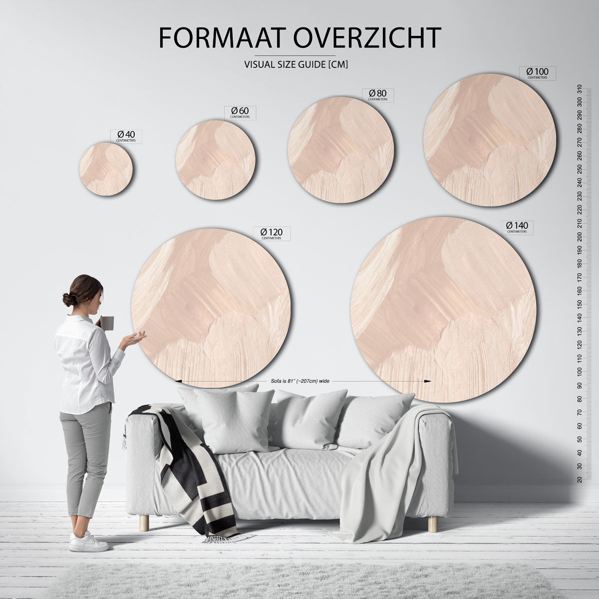 Beige penseelstreken Muurcirkel