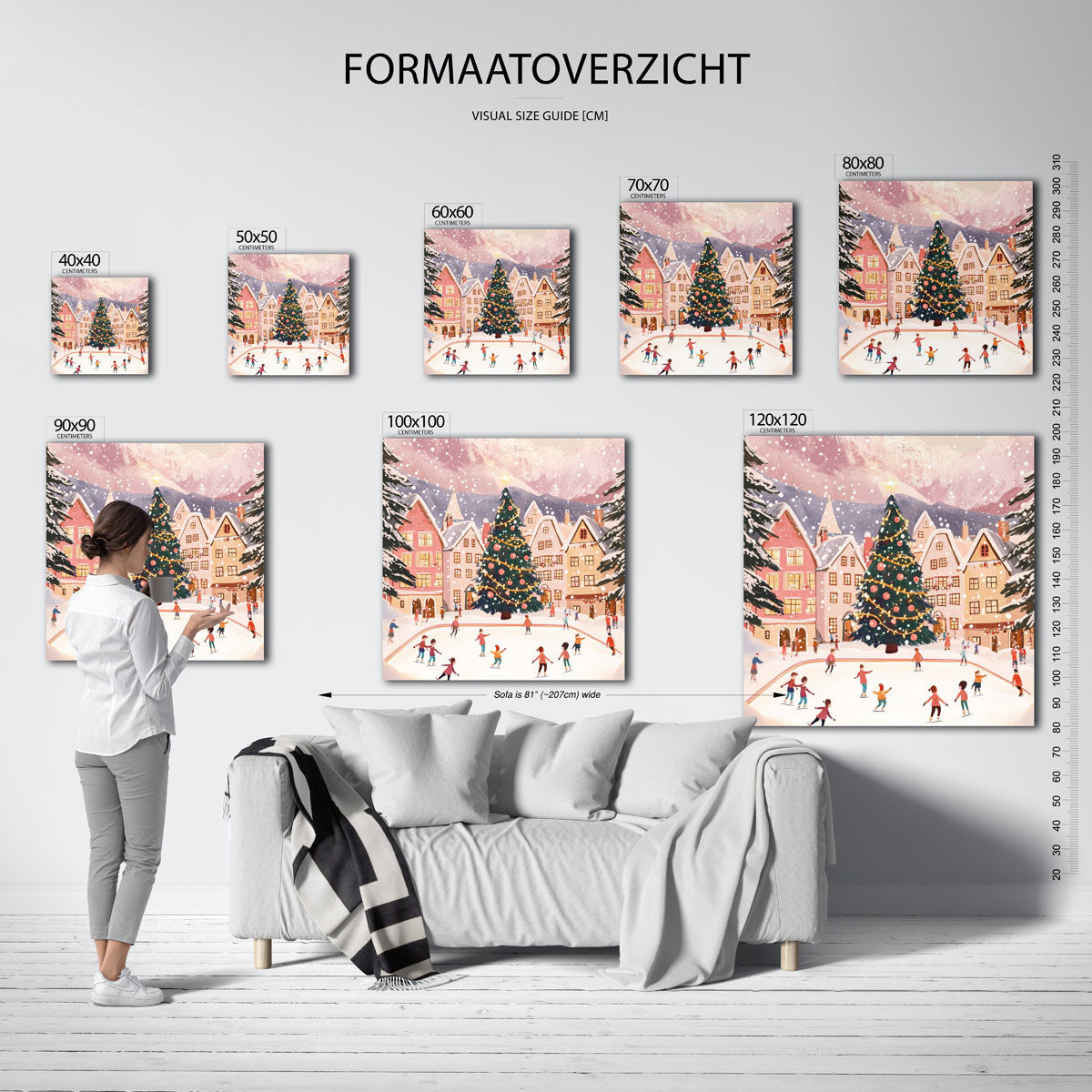 Schaatsende mensen bij kerstboom Poster