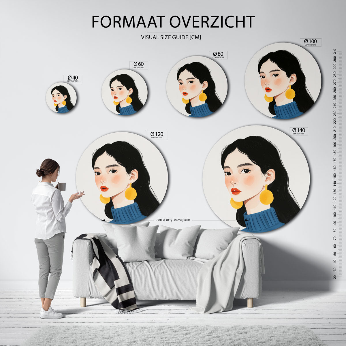 Portret met gele oorbellen Muurcirkel
